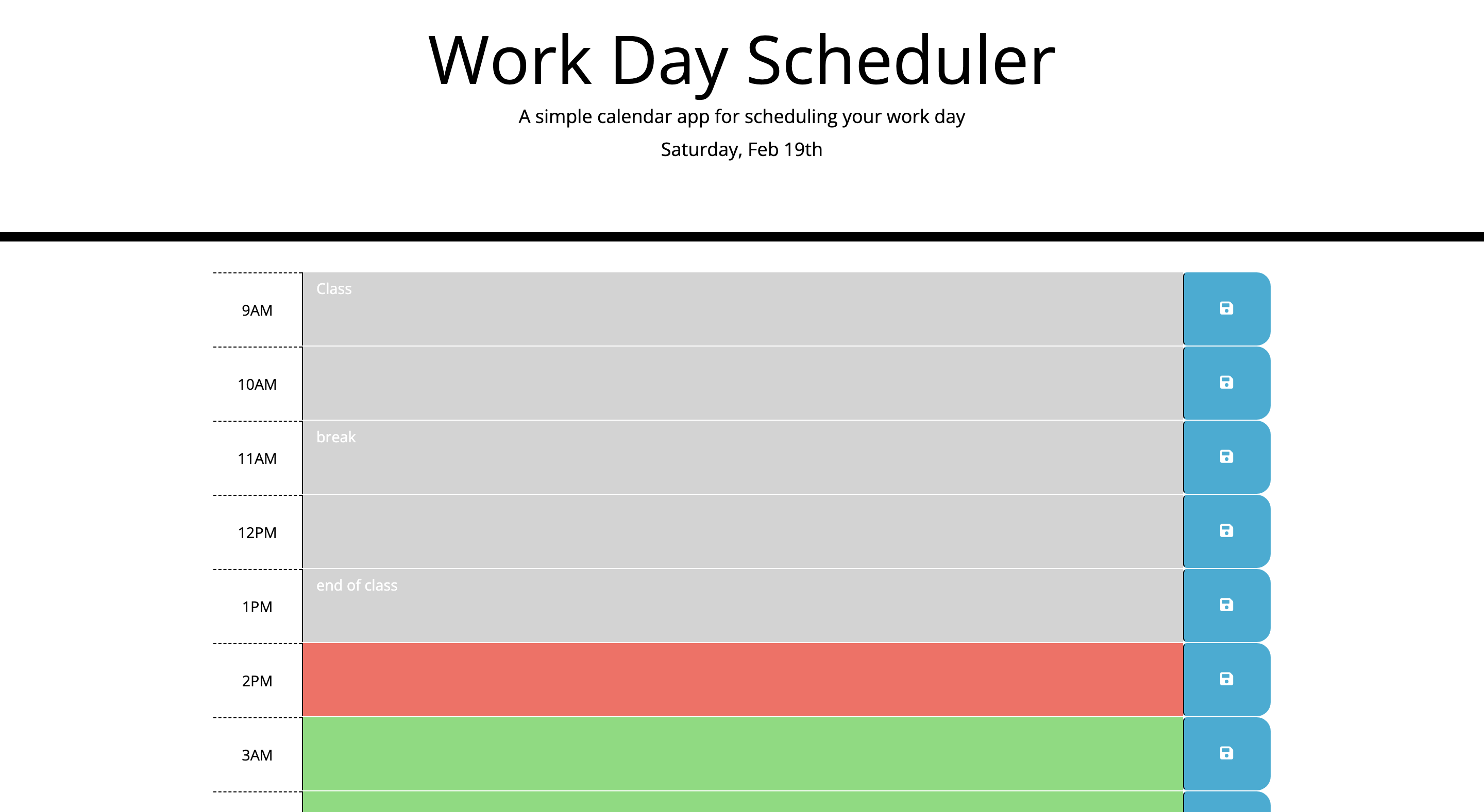 Work-Day Scheduler web page